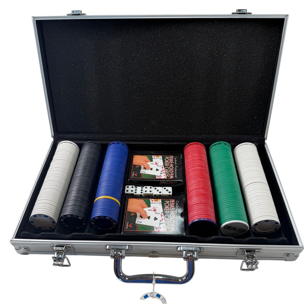 500 Piece Poker Chip Set Aluminum Case Texas Hold'em Cards Dice Dealer Chip